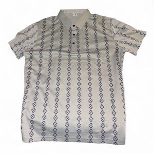 Men's Geometric Pattern Polo Shirt - Beige and Blue​